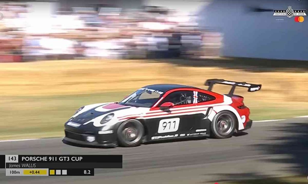 Porsche 911 GT3 Cup racing up the Goodwood Hillclimb